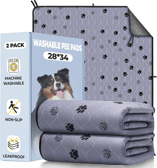 Fostanfly Washable Pee Pads for Dogs, 2 Pack 28''x34'' Large Ultra-Absorbent and Leak-Proof Non-Slip Reusable Potty Training Pads for Dogs, Puppy and Cats of Add 8 Lanyards - Pet Explorer