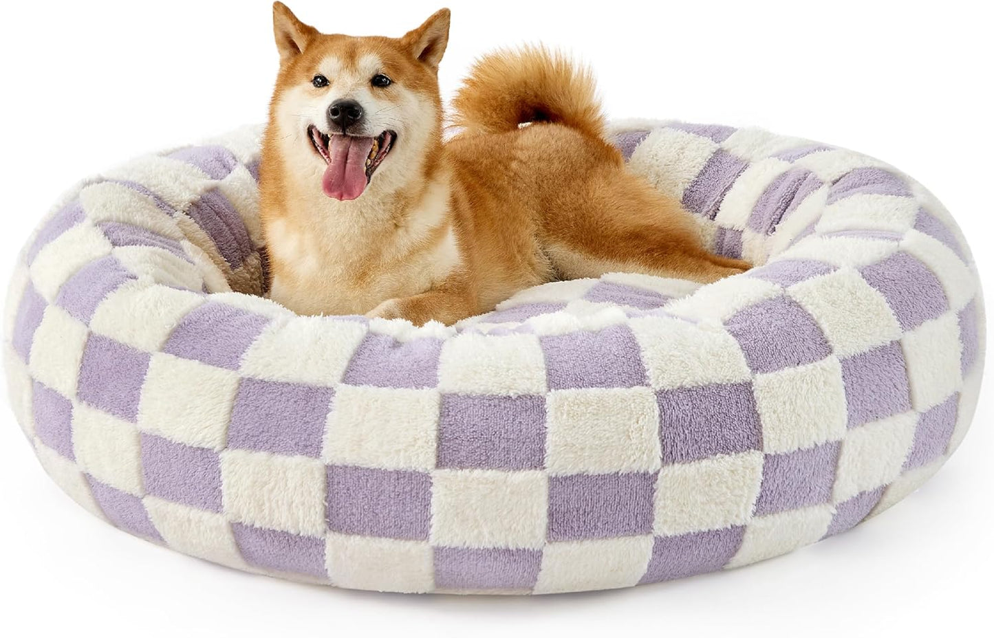 LE SURE Donut Large Dog Bed - Round Cat Beds for Indoor Anti-Anxiety Calming Pet Beds, Washable Cute Modern Beds with Teddy Sherpa Plush & Anti Slip Bottom, 36 Inch, Purple - Pet Explorer