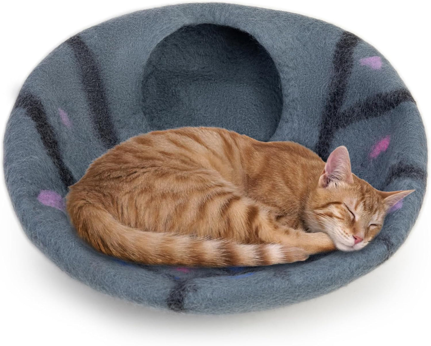 Woolygon Premium Felt Cat Cave Bed – Wool Kitty Beds Handcrafted Kitten Caves Bed for Indoor Cats - Made from 100% Eco-Friendly Merino Wool, Foldable Cat Hidewawy Covered Cat Houses (Enchanted Tree) - Pet Explorer