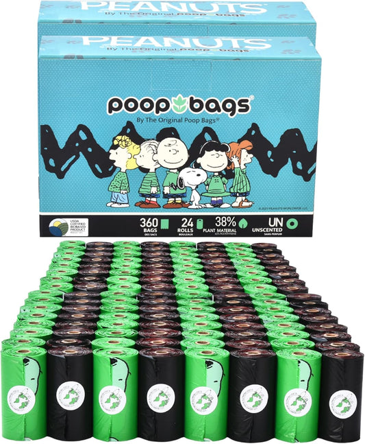 The Original Poop Bags® 38% USDA Biobased Pet Waste Bags, Peanuts Design, Leak-Resistant & Durable, Black/Green (720 Count (Pack of 2)) - Pet Explorer
