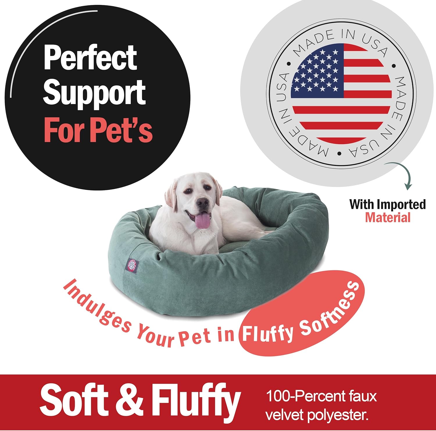Majestic Pet 40 Inch Micro Velvet Calming Dog Bed Washable 40x29x9 (inch) – Cozy Soft Round Donut Dog Bed with Spine for Head Support - Pet Bed Large – Azure (2025) - Pet Explorer