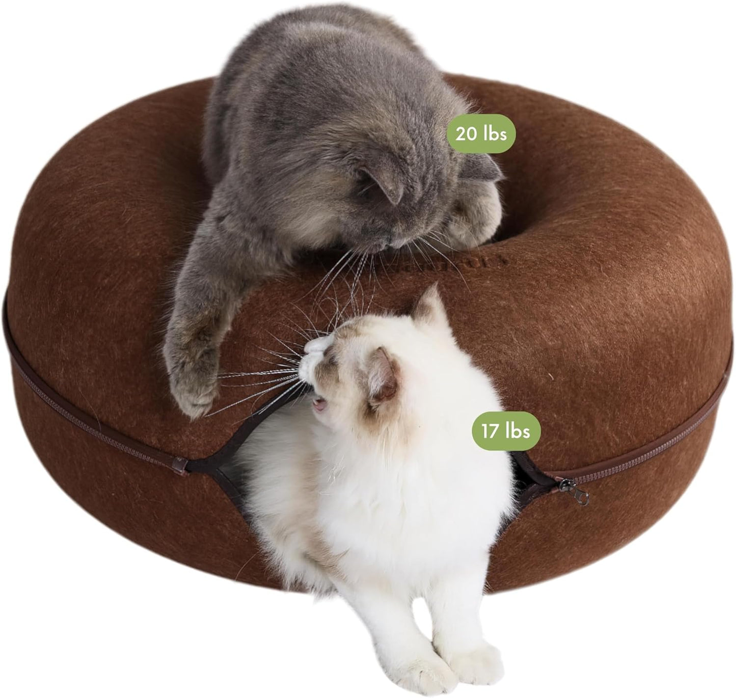 Cattasaurus Peekaboo Cat Cave for Multiple & Large Cats Up to 30-45 Lbs, Scratch Detachable & Washable Tunnel Bed, Comfy Donut Cat Cave (Brown, Large) - Pet Explorer
