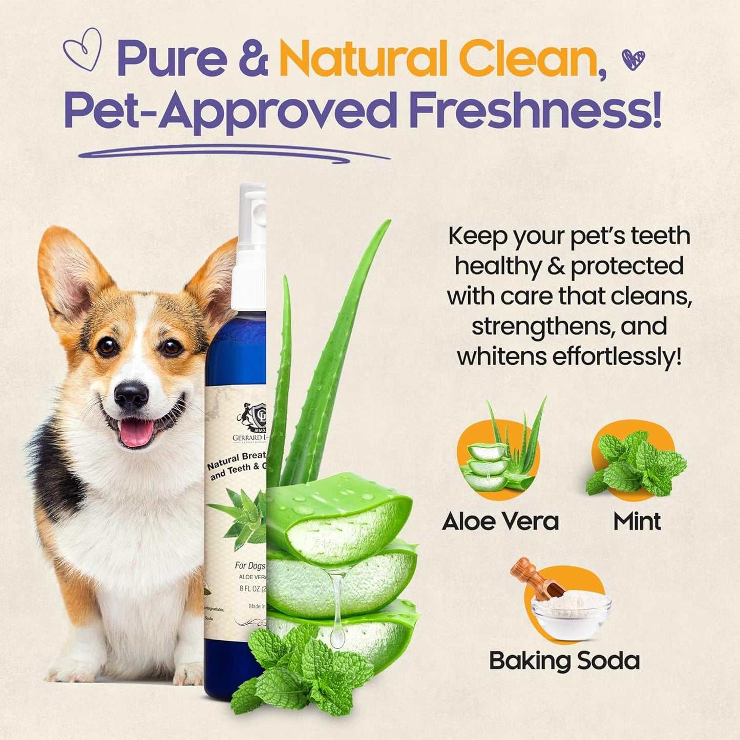 Dog Mouthwash, Dog and Cat Breath Spray with Baking Soda - 8 oz Natural Dog Breath Fresheners with Mint and Aloe Vera Mouth Spray for Tartar Control and Plaque, Dog Teeth Cleaning by Gerrard Larriett - Pet Explorer