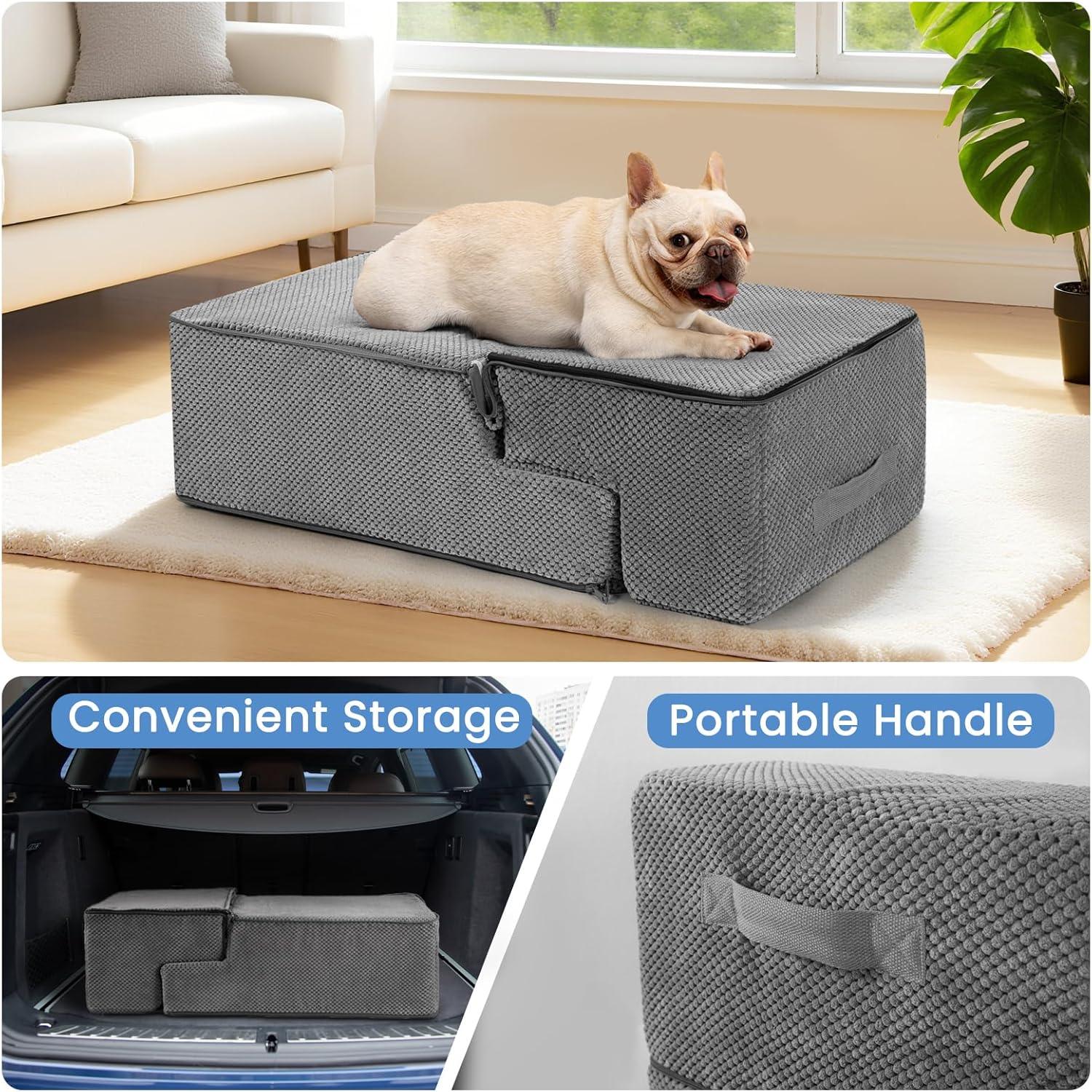 Dog Stairs for Bed 18.5" H, 4-Step Dog Steps for Small Dogs and Cats, Indoor Non-Slip Balanced Pet Stairs are Suitable for Puppy, Older Cat,Gery - Pet Explorer