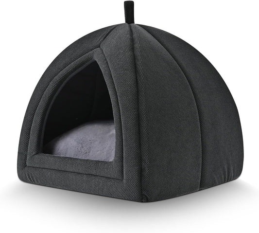 Amazon Basics Cat Cave Bed, 2-in-1 Foldable House for Indoor Cats, with Washable Cushion and Non-Slip Base, 15 x 15 Inches, Small - Pet Explorer