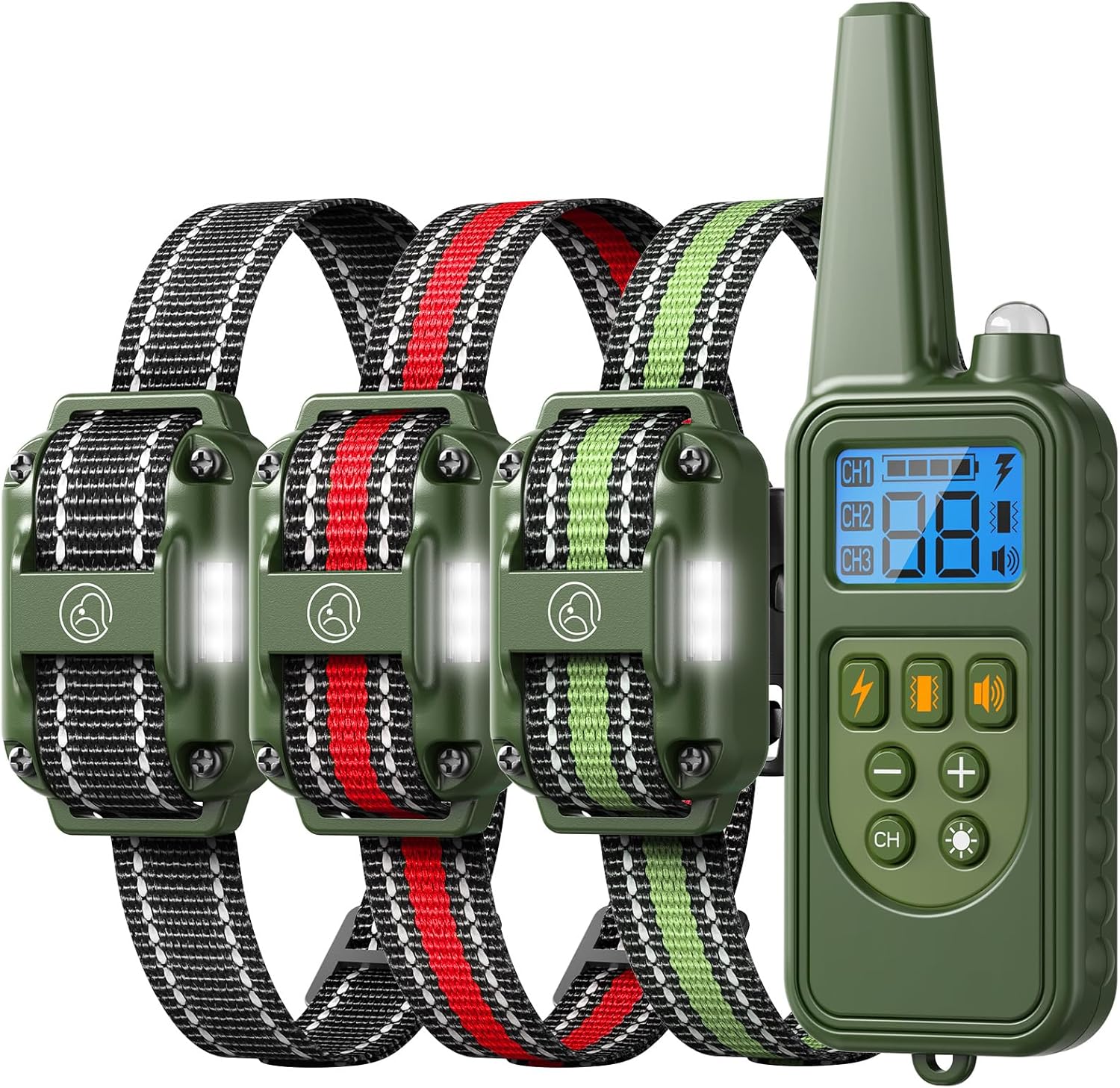 Dog Training Collar with Remote, 2600FT Range, 4 Training Modes Beep, Shake, Safe Shock, LED Light, Rechargeable IPX7 Waterproof for All Breeds Sizes, with Three Receiver Collars for 3 Dogs - Pet Explorer