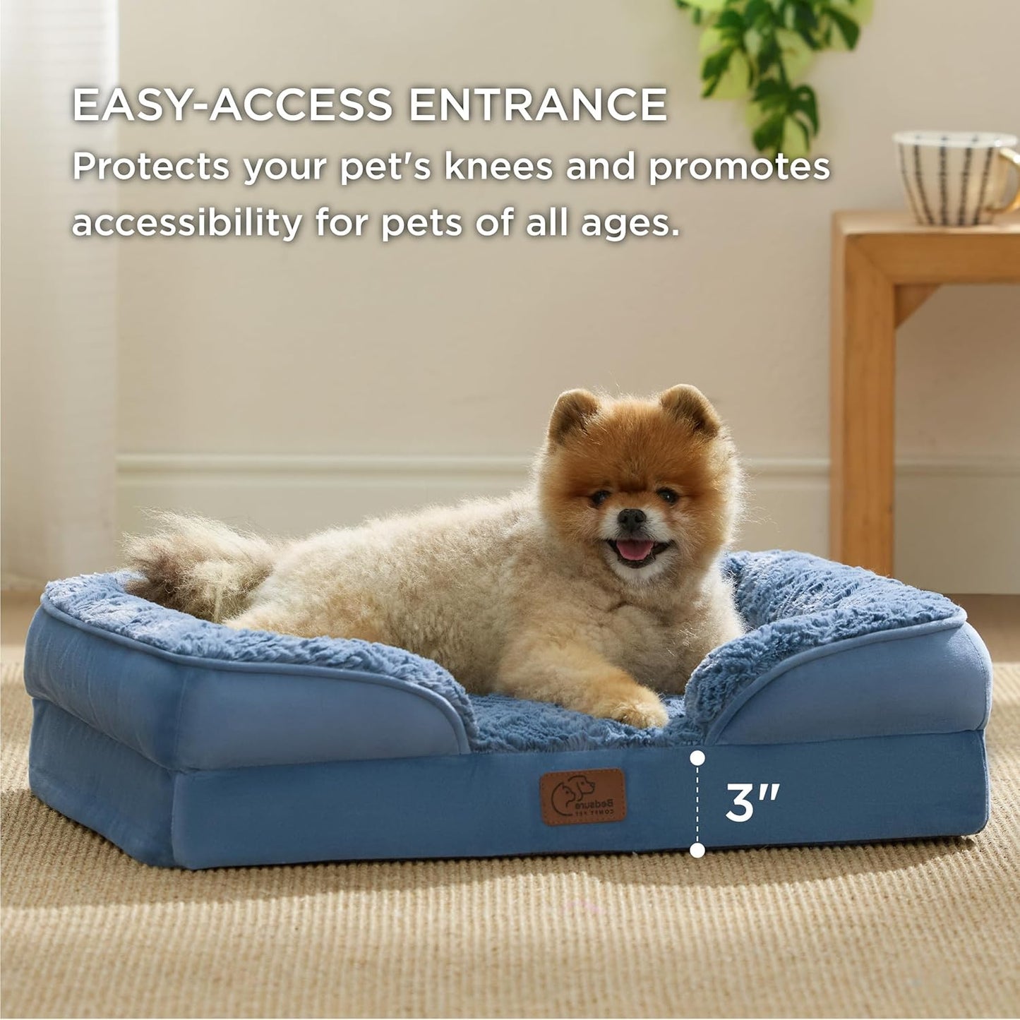 Bedsure Orthopedic Dog Beds for Small Dogs - Washable Small Dog Cat Bed Waterproof, Comfort Pet Couch Sofa with Washable Removable Cover, Pets Bed with Nonskid Bottom, Plush-Blue, 24" - Pet Explorer