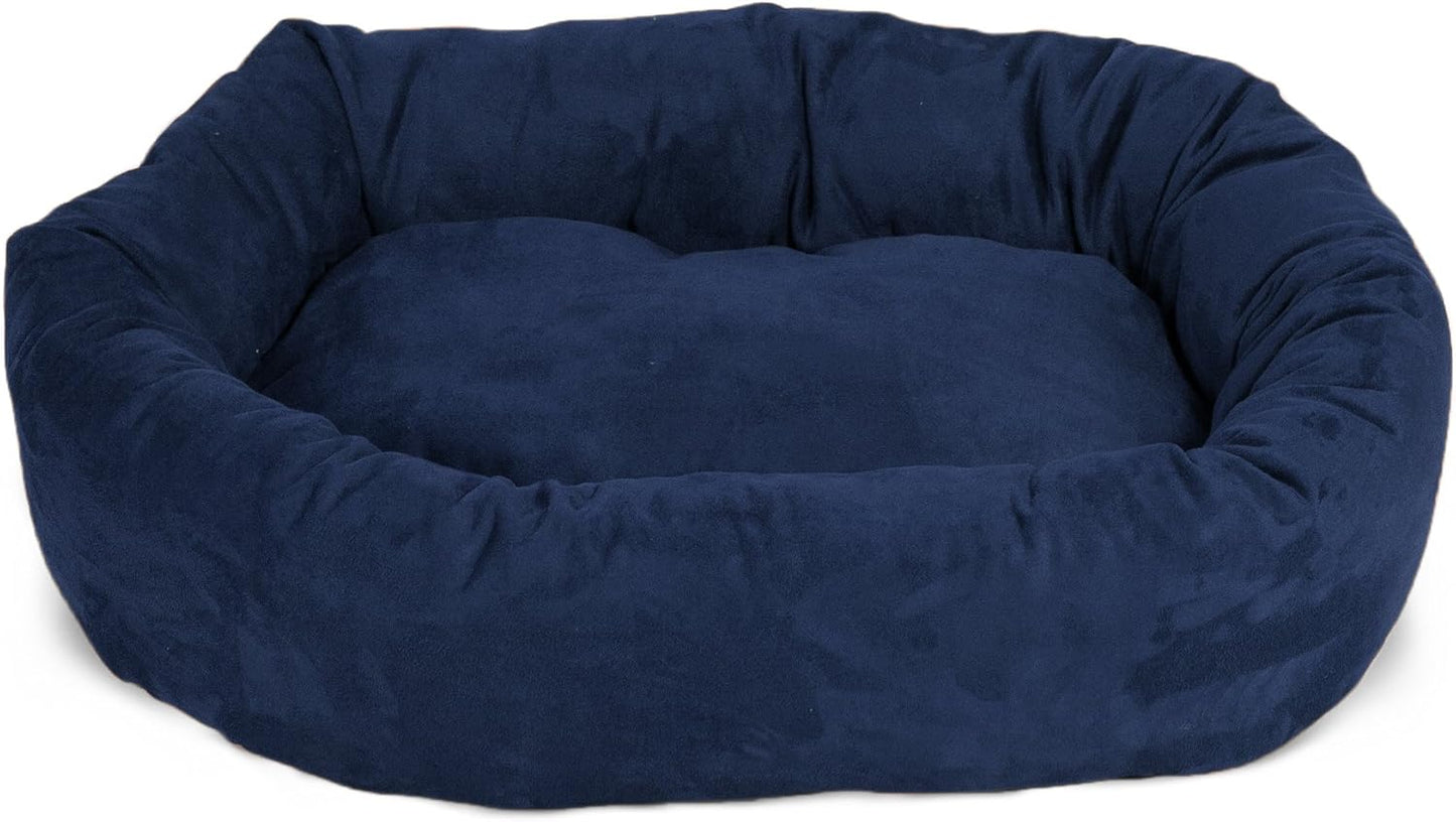 Majestic Pet 24 Inch Suede Calming Dog Bed Washable 24x19x7 (Inch) – Cozy Soft Round Donut Dog Bed with Spine Support for Dogs to Rest their Head - Round Pet Bed Small – Navy - Pet Explorer
