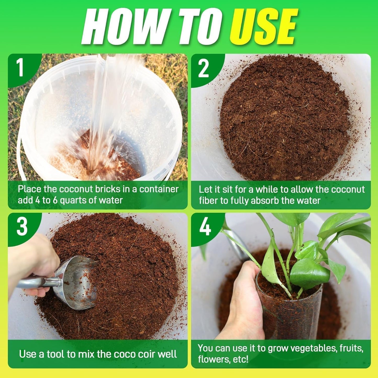 Coco Coir Brick for Plants-4 Pack Premium Coconut Bricks, 100% Organic Peat Moss, Fiber Coconut Husk for Planting, Gardening, Potting Soil Substrate - Pet Explorer