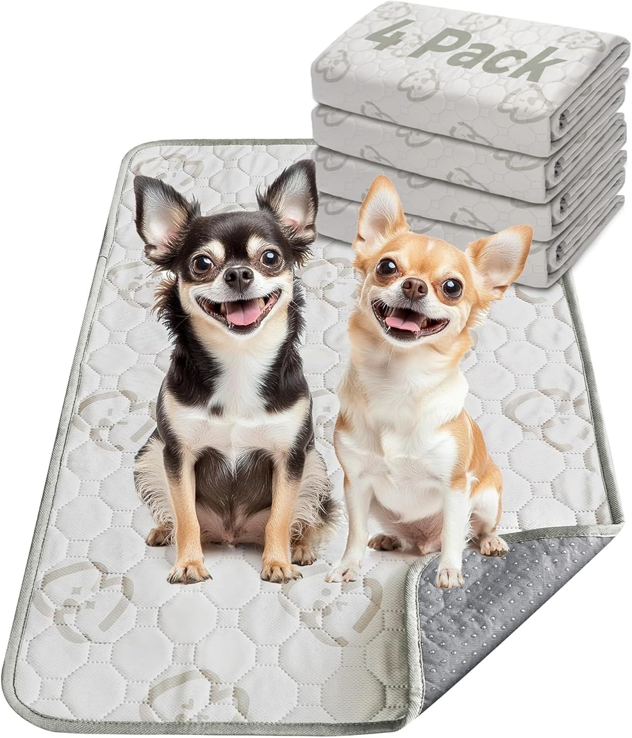 FXW Washable Pee Pads for Dogs, Puppy Pads with Super Absorbent, Specifically Designed for 18inch Cages, 17" × 11" Rectangle, Khaki, 4 Packs - Pet Explorer