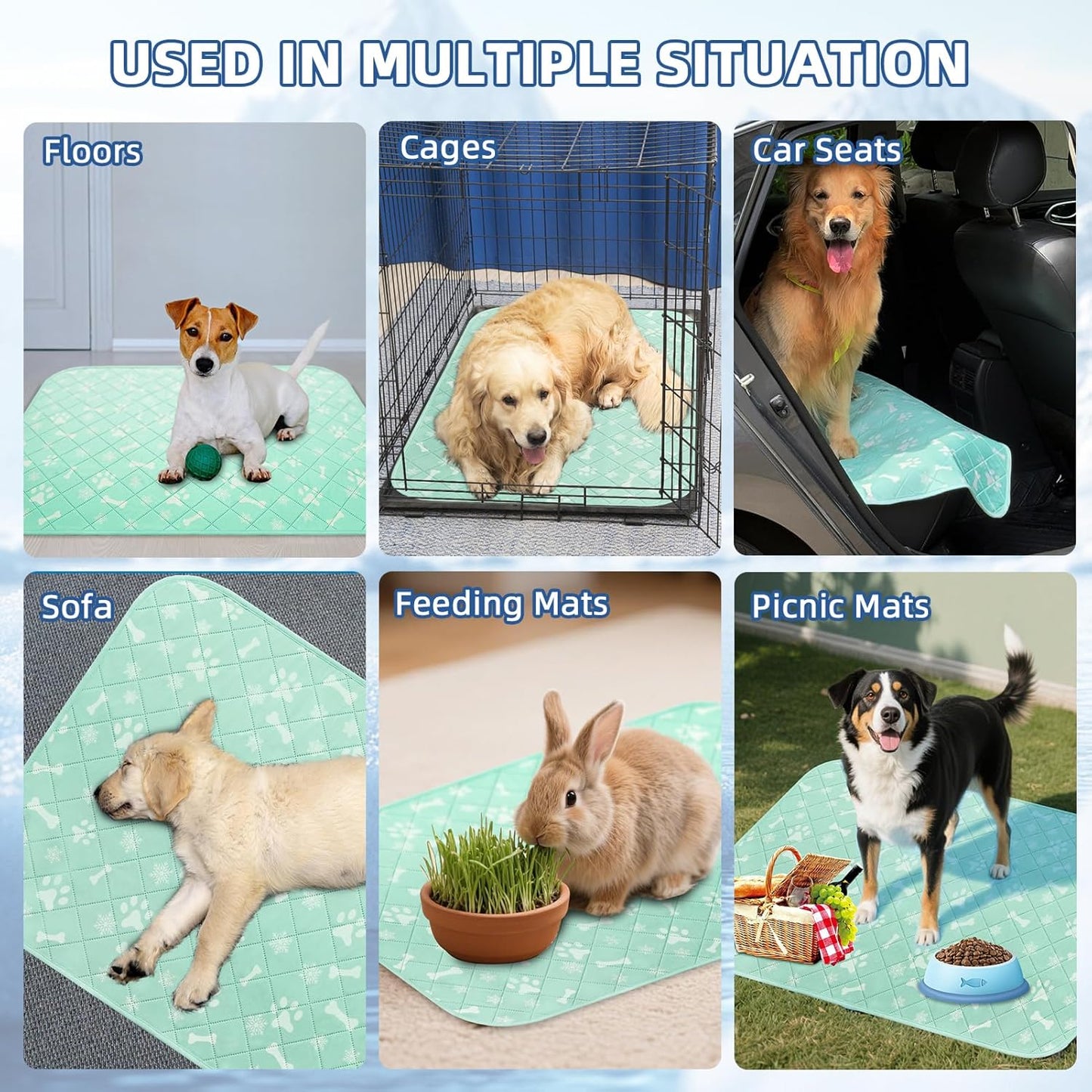 Homimp Self-Cooling Mat for Dogs, 6 Pack Washable Cooling Mat & Sleeping Pad, Reusable Waterproof Dog Pee Pads, Non-Toxic, Non-Slip Potty Pads for Whelping Litter Mat Puppy Supplies in Summer, 16"x20" - Pet Explorer