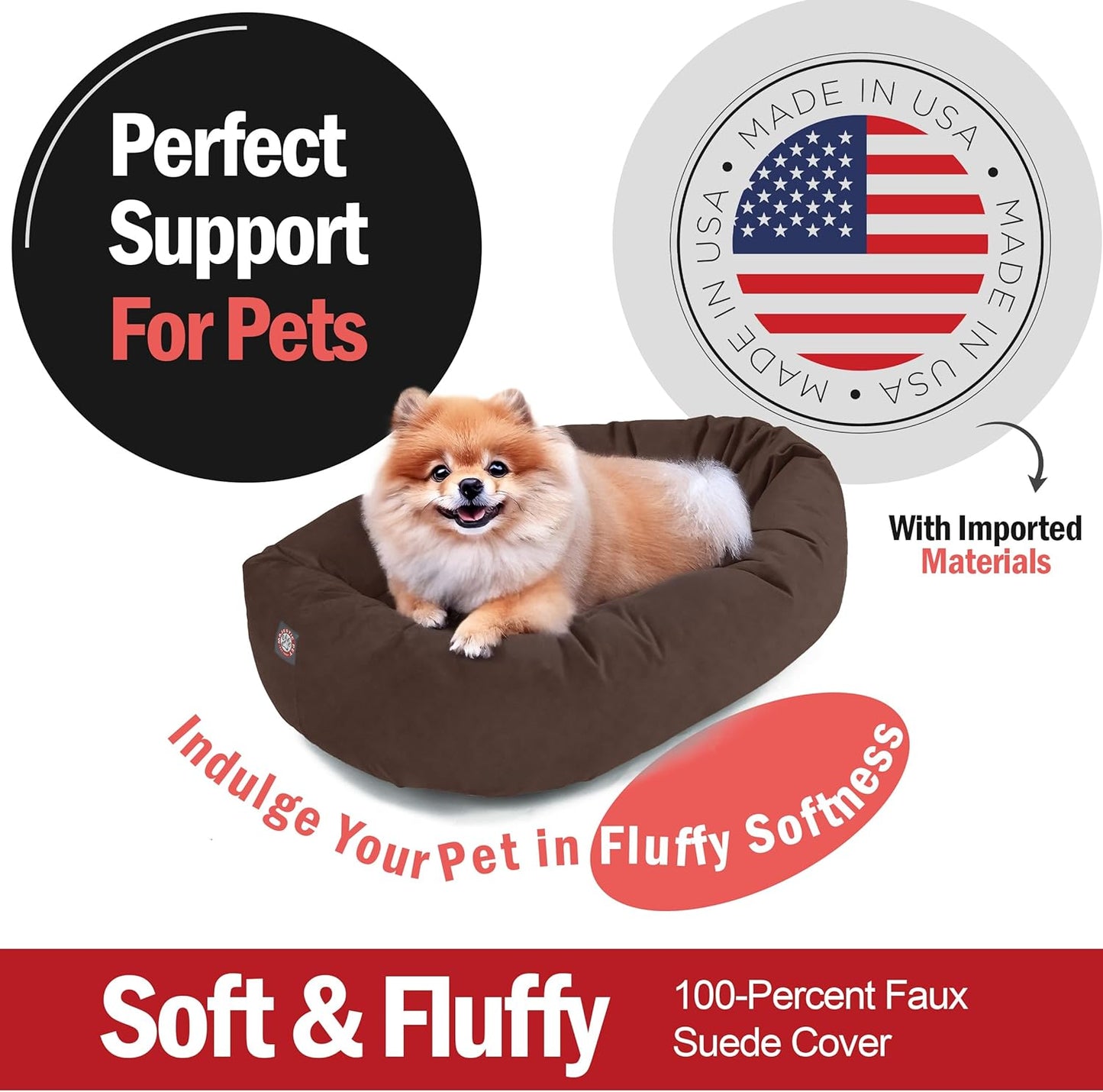 Majestic Pet 24 Inch Suede Shredded Memory Foam Mix Calming Small Dog Bed Washable 24 x 19 x 7 (Inch) - Cozy Soft Round Donut Dog Bed with Spine for Head Support - Pet Bed Chocolate - Pet Explorer