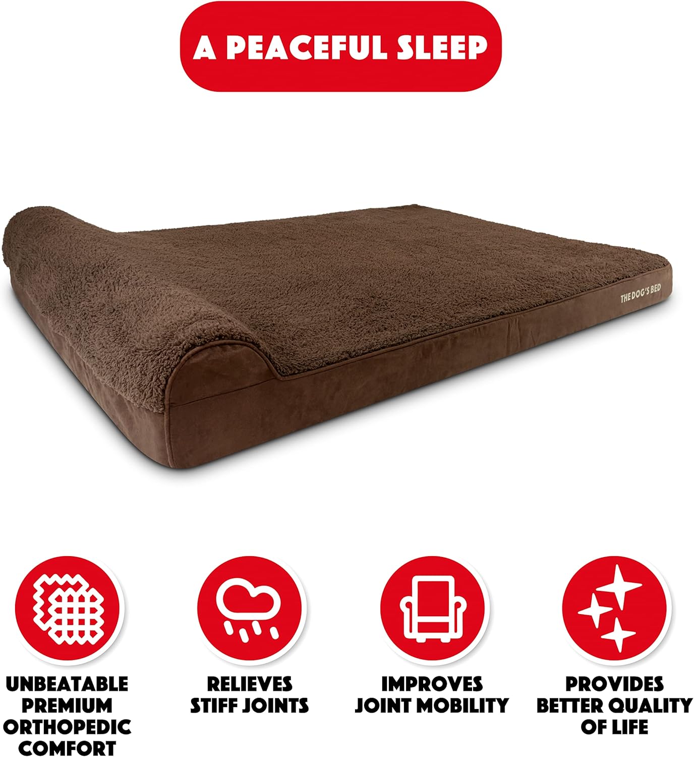 The Dog’s Bed Orthopedic Headrest Dog Bed XXXL Brown Plush 64x44, Memory Foam, Pain Relief for Arthritis, Hip & Elbow Dysplasia, Post Surgery, Lameness, Veterinary Approved, Waterproof Washable Cover - Pet Explorer