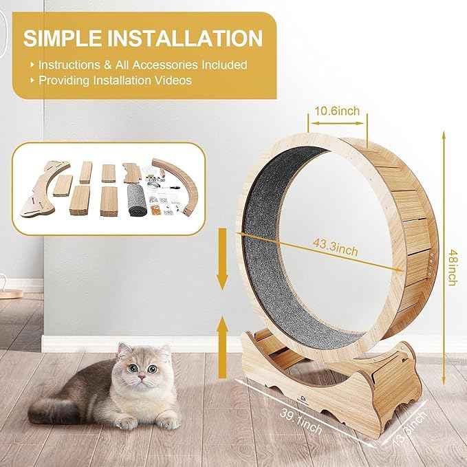 Cat Wheel, 48" XL Large Cat Treadmill for Indoor Pets, Cats Exercise Running Wheel with Detachable Carpet, Quiet and Sturdy, Suitable for Most Cats Running/Walking/Training