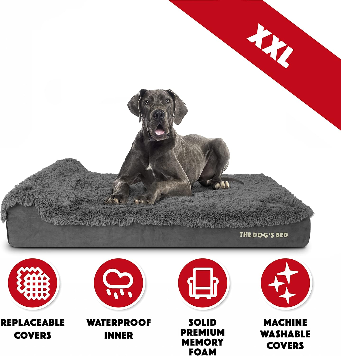 The Dog’s Bed Orthopedic Headrest Dog Bed XXL Grey Fur 54x36, Memory Foam, Pain Relief: Arthritis, Hip & Elbow Dysplasia, Post Surgery, Lameness, Veterinary Approved, Waterproof Washable Cover - Pet Explorer