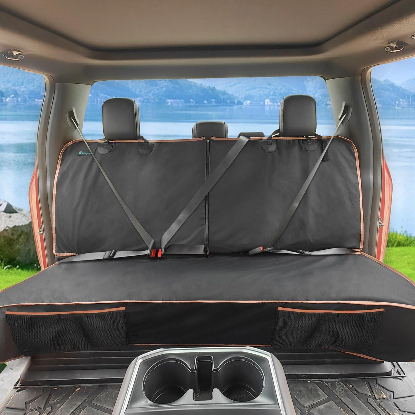 Dog Car Seat Cover for Back Seat, Waterproof PU Leather Bench Seat Covers for Trucks Ford F 150/Ram 1500/Chevy Silverado/GMC Covers, Non-Slip Back seat Pet Cover for Dogs in Car, Easy to Use and Clean - Pet Explorer