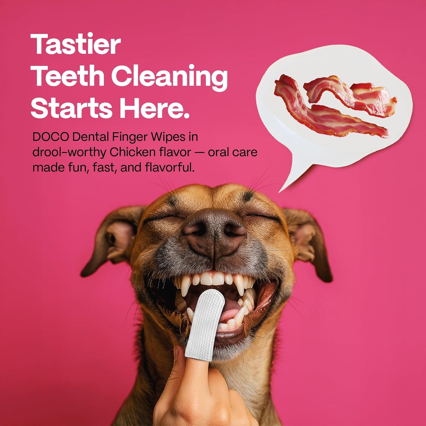 DOCO Dog Teeth Cleaning Wipes Dental Finger Wipes for Cats & Dogs Remove Plaque & Tartar, Freshen Breath, No Rinse, Easy & Effective Pet Tooth Cleaning Kit for Oral Care, Bacon Flavor, 50 Count - Pet Explorer