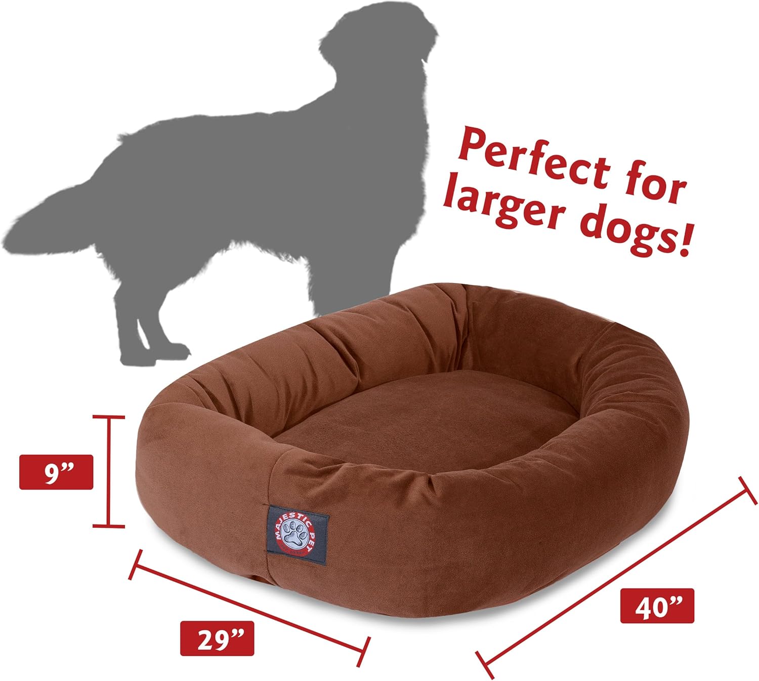 Majestic Pet 40 Inch Suede Calming Dog Bed Washable 40x29x9 (Inch) – Cozy Soft Round Donut Dog Bed with Spine Support for Dogs to Rest Their Head - Pet Bed Large – Rust - Pet Explorer