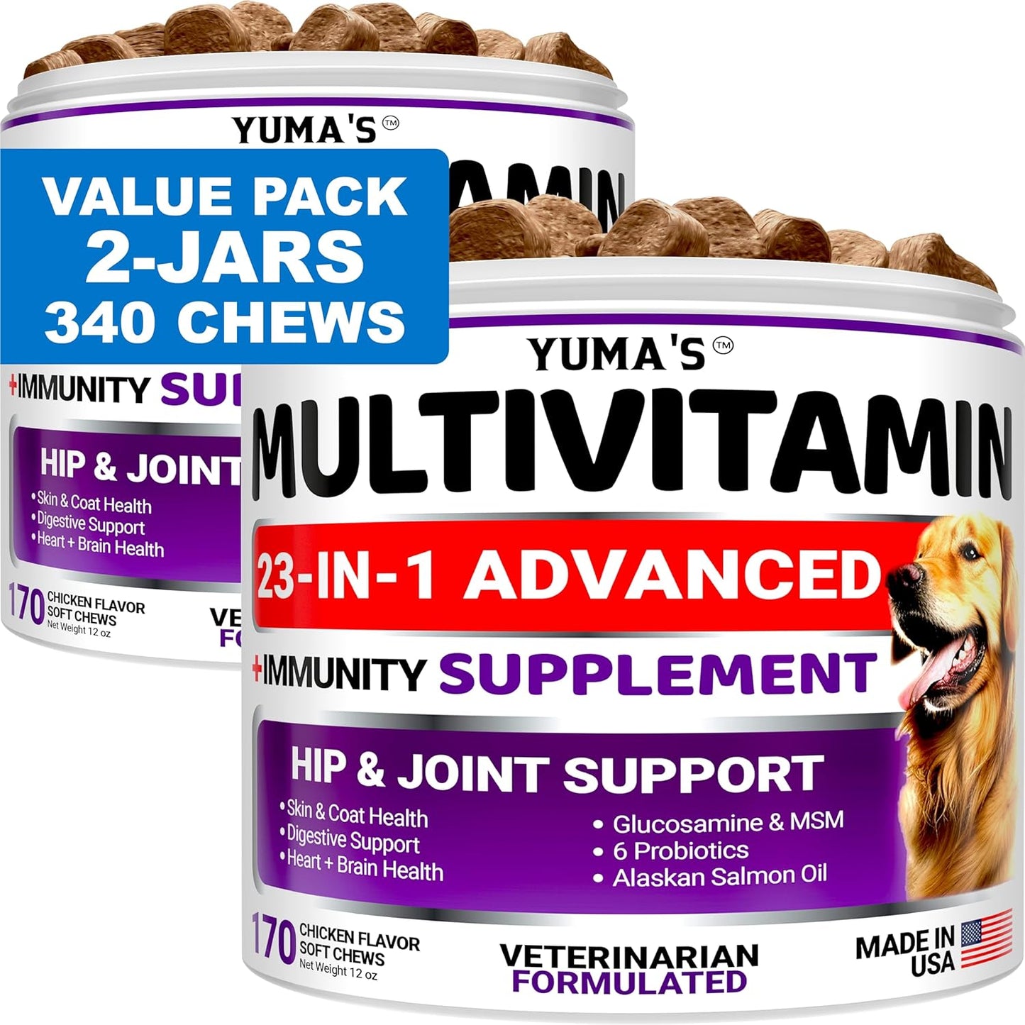 2-Pack Dog Multivitamin Chewable with Glucosamine - Dog Vitamins and Supplements - Senior & Puppy Multivitamin for Dogs - Hip & Joint Support - Immune Health, Skin, Heart, Digestion, Probiotics - Pet Explorer