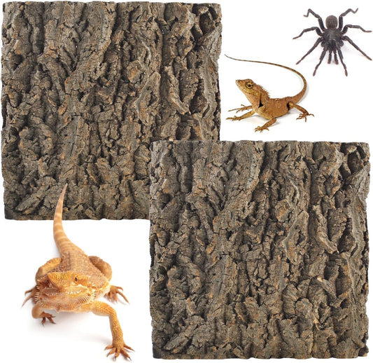 2PCS Natural Cork Terrarium Background,11.81 x 11.81 Inch Reptile Bark Background 3D Bearded Dragon Tank Climbing Mat Habitat Decoration for Lizard Gecko Chameleon Tortoise Snake Spider Frog - Pet Explorer