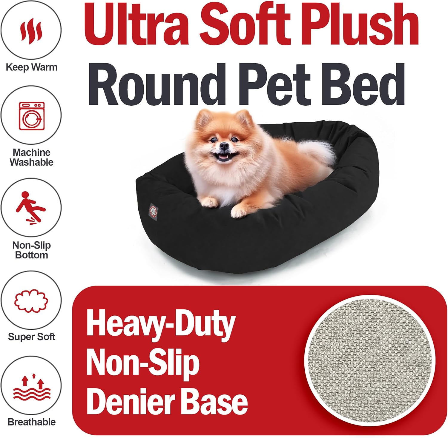 Majestic Pet 24 Inch Suede Shredded Memory Foam Mix Calming Small Dog Bed Washable 24 x 19 x 7 (Inch) - Cozy Soft Round Donut Dog Bed with Spine for Head Support - Pet Bed Black - Pet Explorer