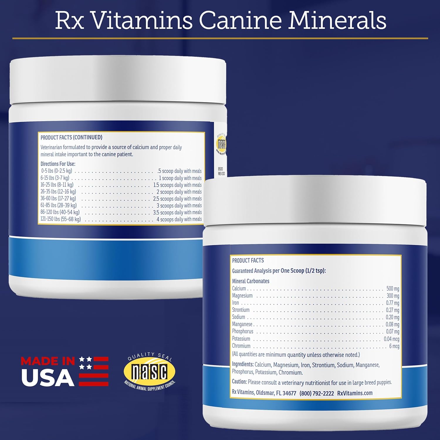 Rx Vitamins Canine Minerals - Essential Minerals for Dogs - Calcium, Magnesium, Iron Supplement, Bone and Joint Supplement for K9, Immune Support - 16oz - Pet Explorer