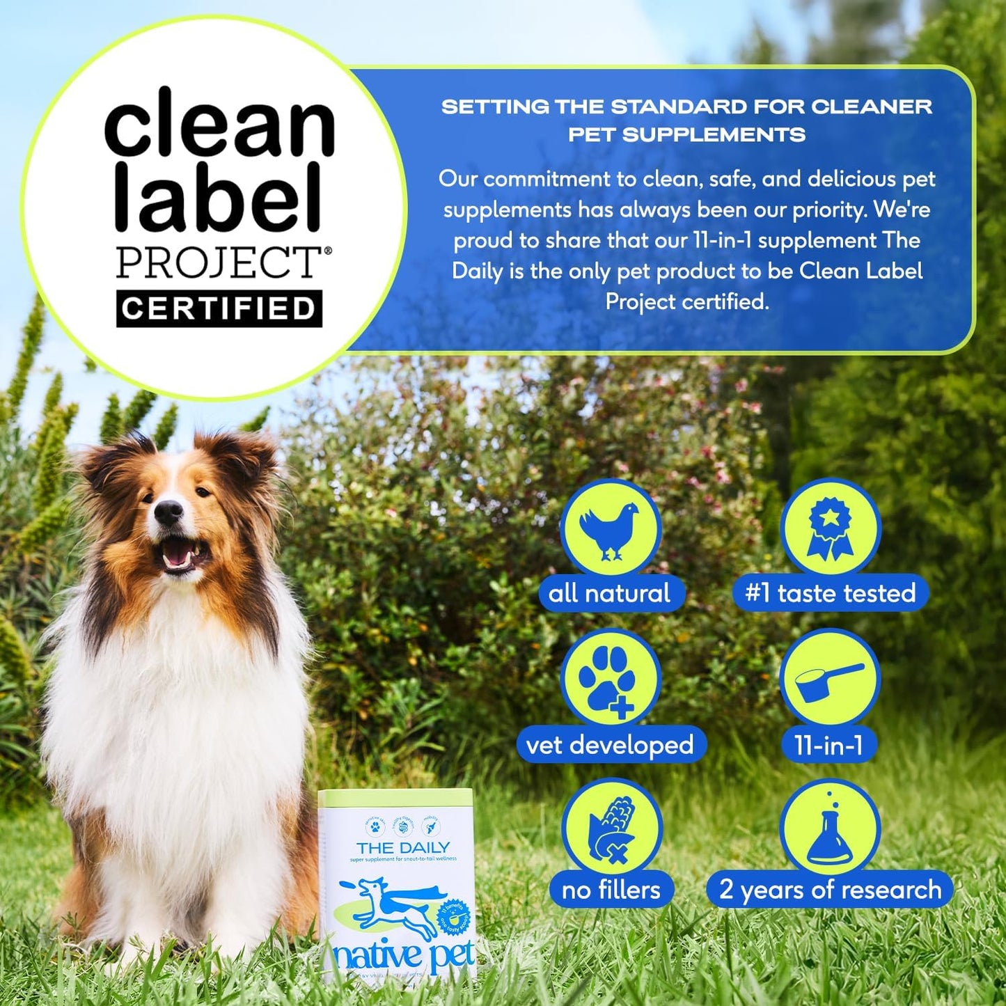 Native Pet Dog Vitamins & Supplements - 11-in-1 Multivitamin Powder for Dogs Food Topper - Collagen, Glucosamine, Probiotics, Omega & More- Supports Healthy Gut, Mobility & Overall Health -90 Scoops