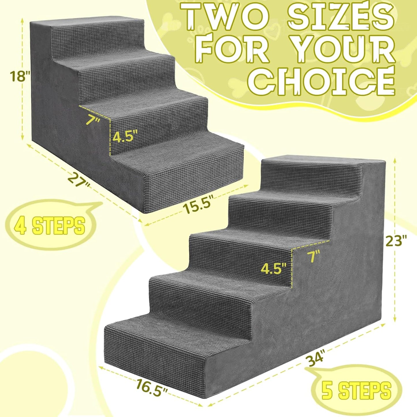 Niubya Dog Stairs for Small Dogs and Cats,18'H Non-Slip Bottom Pet Steps for High Beds and Couch,High-Density Foam Pet Stairs Grey,4 Steps - Pet Explorer