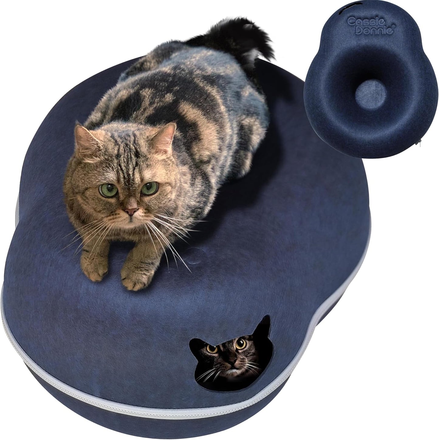 Cat Tunnel Bed for Indoor Cats, Medium Large, Donut Cave House up to 22 Lbs, Spacious for 2 Kittens (Dark Blue) - Pet Explorer