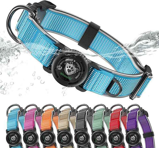 WhoseID Premium Dog Collar for Large Dogs - IPX8 Waterproof AirTag Dog Collar | Magnetic Buckle Heavy Duty Collar | 450LB Escape-Proof | Reflective Dog Collar with AirTag Holder