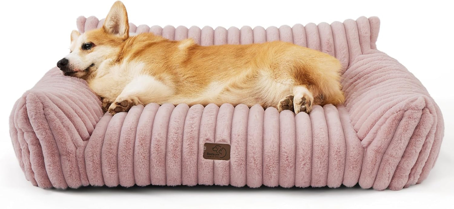 Bedsure Cute Dog Couch for Pets - Fluffy Dog Sofa with Premium Soft Corduroy Fleece, Pet Couch Bed with Washable Cover, Supportive Pet Sofa Bed for Medium Large Dogs, 36inch, Blush Pink - Pet Explorer