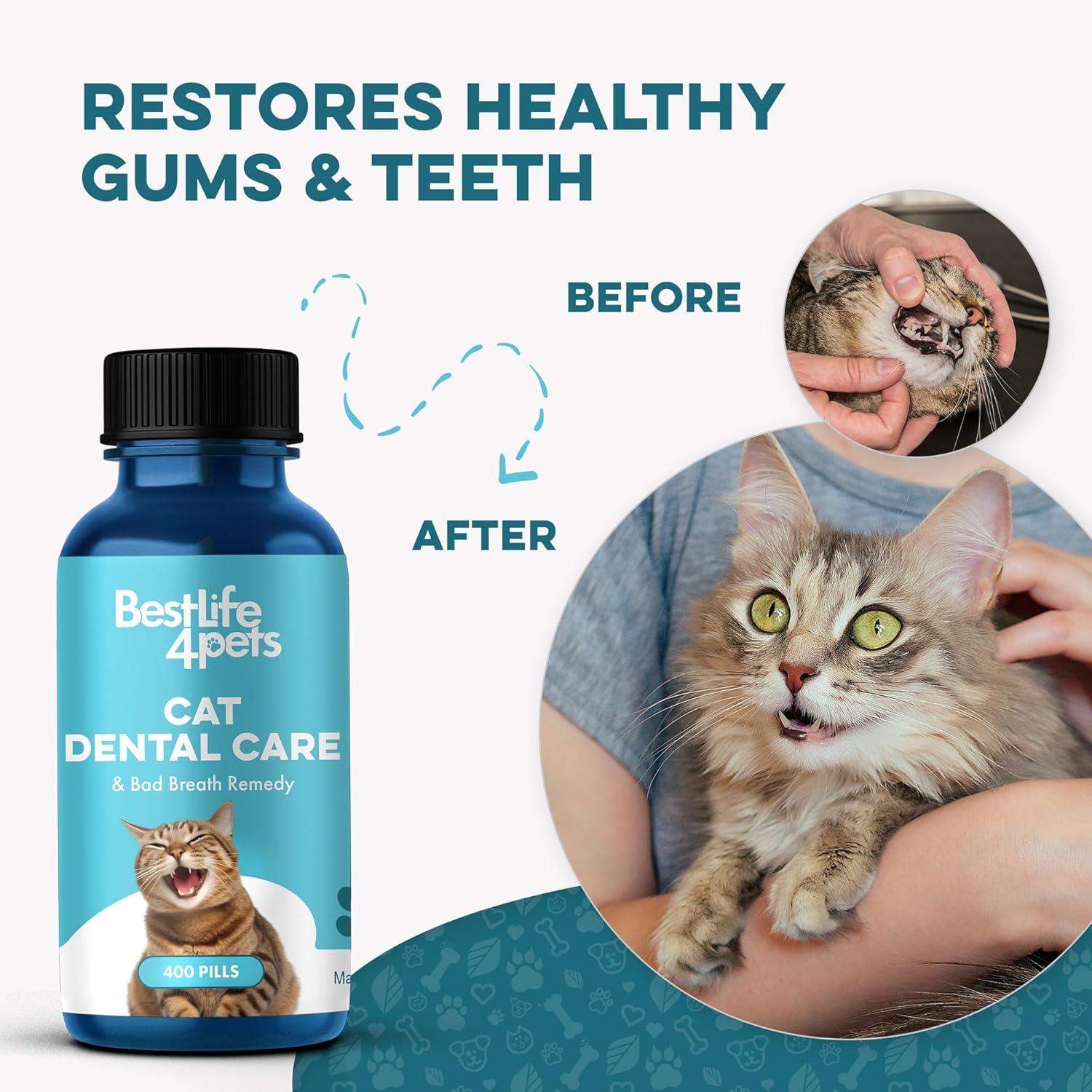 Cat Dental Supplement for Bad Breath, Tartar & Gum Support – Natural Oral Tablets for Fresh Breath, Teeth & Gum Wellness and Plaque Control – Odorless & Tasteless – 400 Easy-to-Give Pills - Pet Explorer