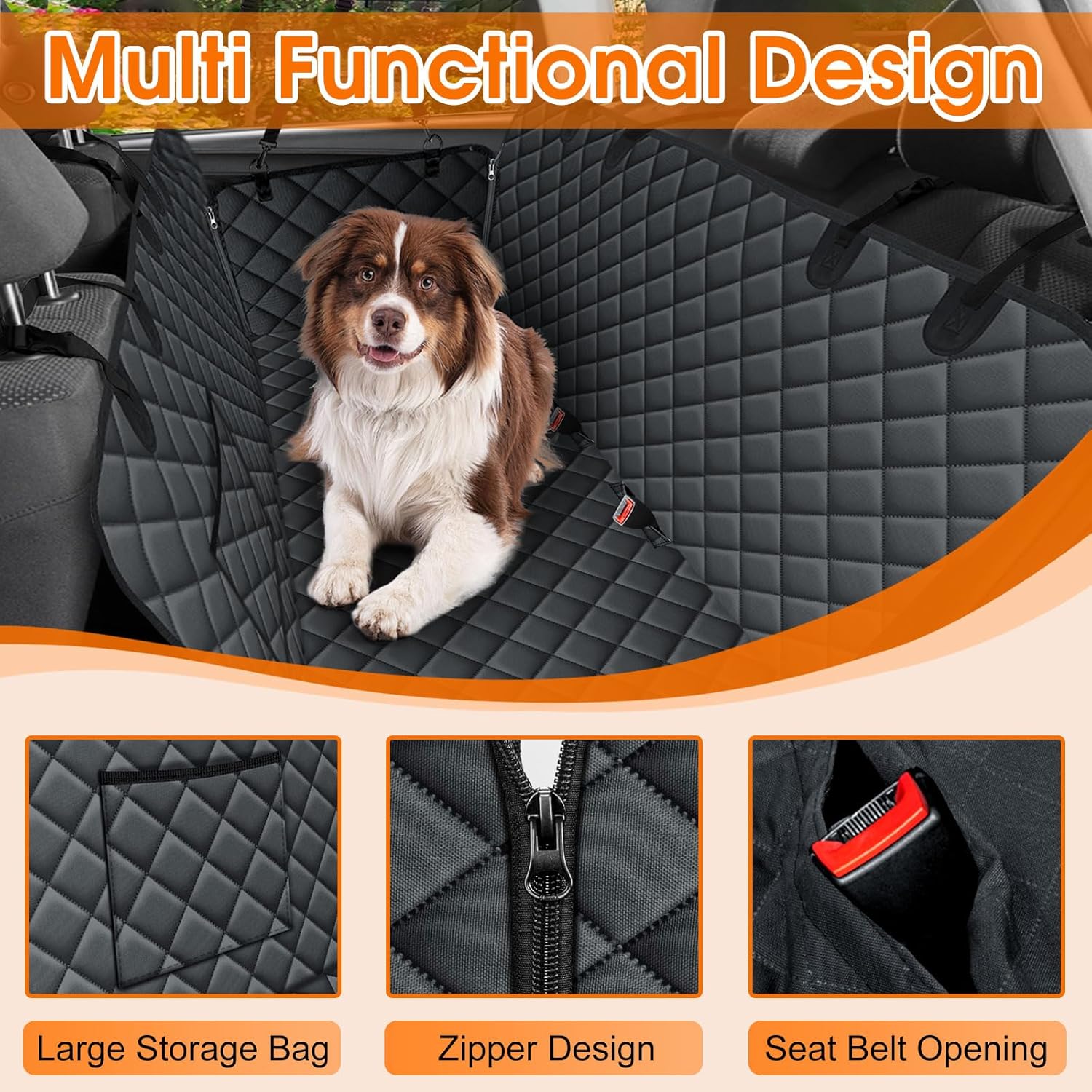 Waterproof Dog Car Seat Cover for Back Seat - Durable, Scratch Proof Pet Hammock with Nonslip Design & Storage Pockets, Fits Cars, SUVs, Trucks- S, Black - Pet Explorer