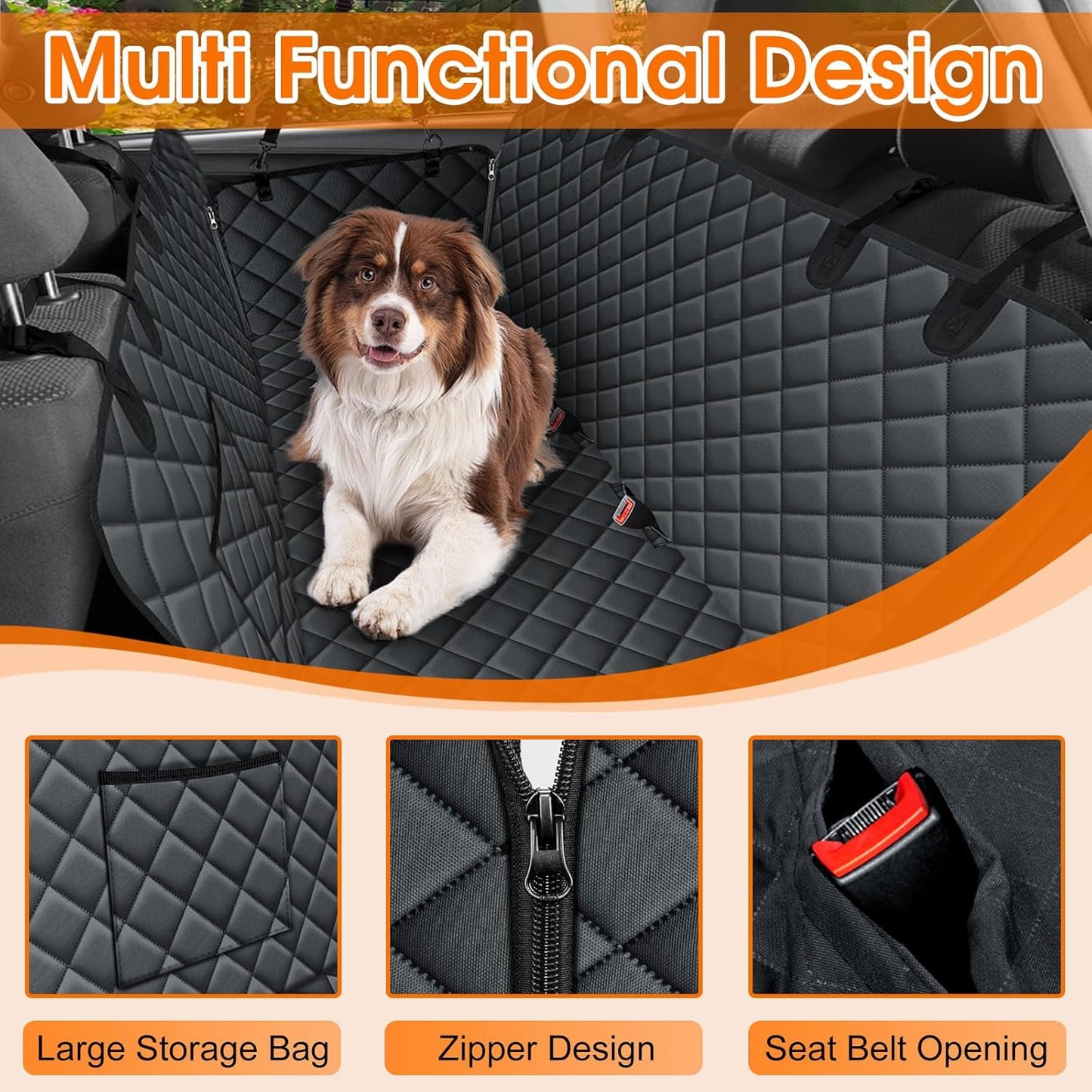 Waterproof Dog Car Seat Cover for Back Seat - Durable, Scratch Proof Pet Hammock with Nonslip Design & Storage Pockets, Fits Cars, SUVs, Trucks - L, Black - Pet Explorer
