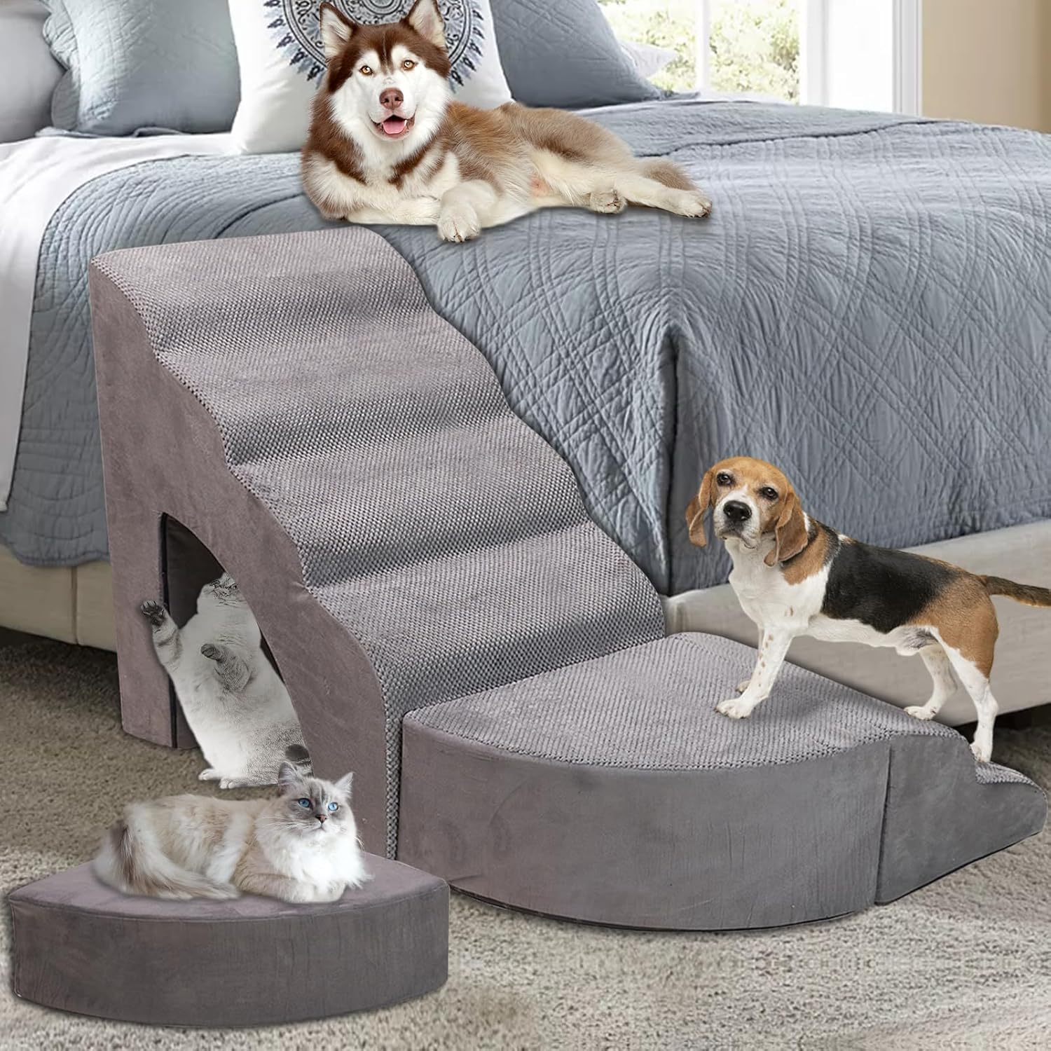 Foam Dog Stairs & Steps Ramps for High Beds 30 inches Tall for Small Dogs and Cats, LitaiL 6 Step Pet Stairs Steps for High Beds 30 inch Large Dogs, Non-Slip Dog Ramps for Older Cat - Pet Explorer