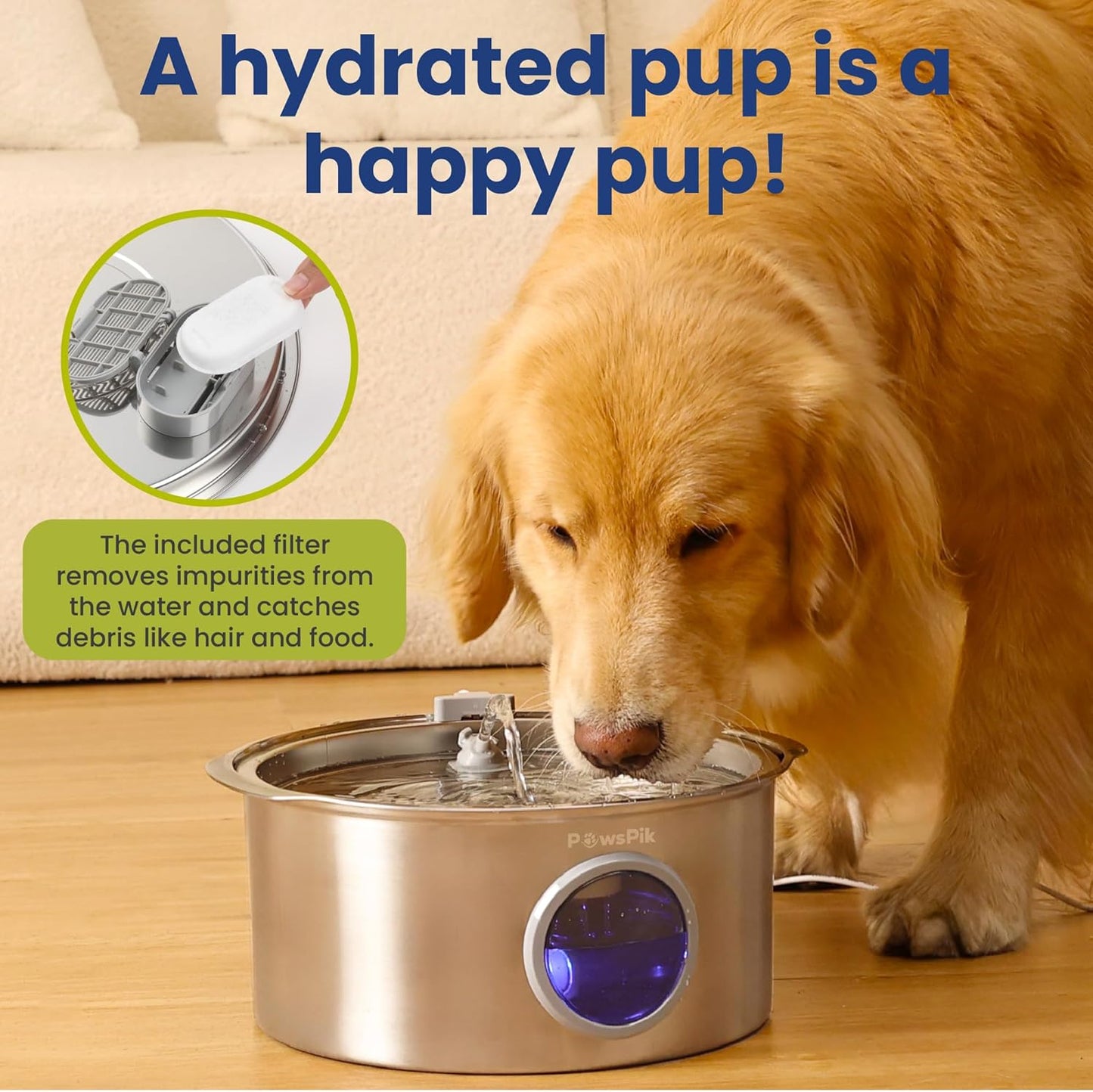Ultra-Quiet Stainless Steel Dog Water Fountain, 1.8-gal - Pet Explorer