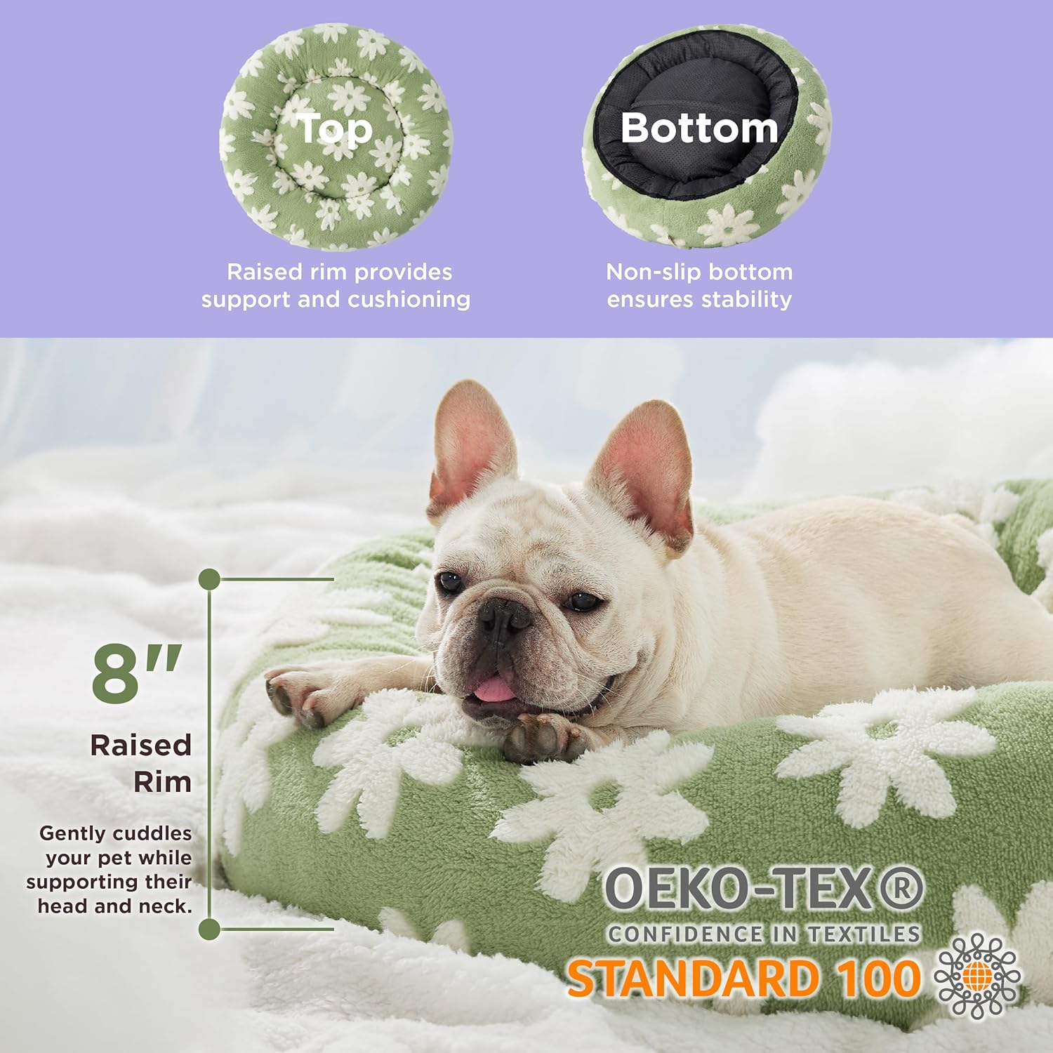 LE SURE Donut Medium Dog Bed - Round Cat Beds for Indoor Cats Calming Pet Beds, Cute Modern Beds with Jacquard Shaggy Plush & Anti Slip Bottom, 30 Inch, Green - Pet Explorer