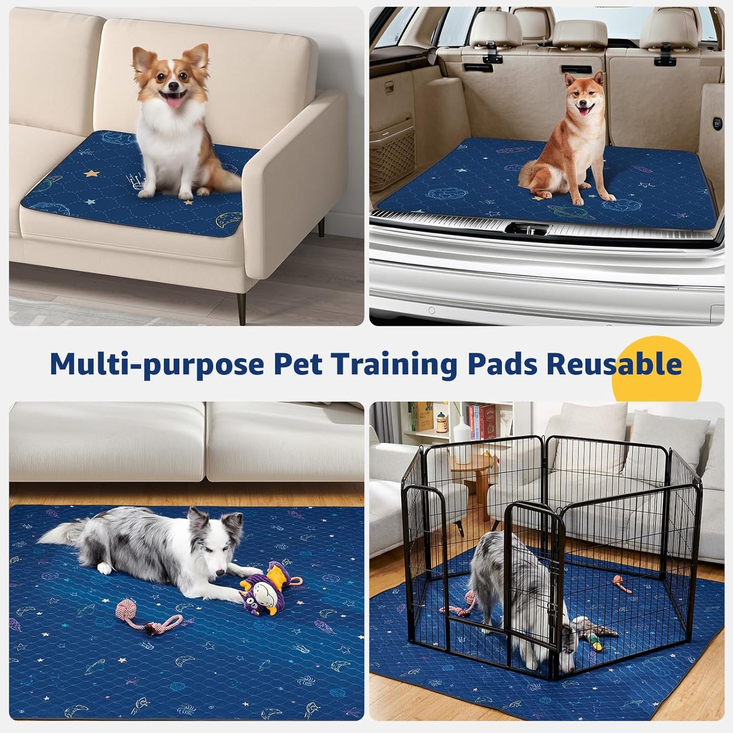 LOOBANI Pee Pads for Dogs Washable: Reusable Dog Pee Pads for Medium Pet, 2 Pack Waterproof Puppy Whelping Pads 36" x 41", Non-Slip Potty Training Mat for Dog Playpen, Floor, Cage, Sofa, Crate, Blue - Pet Explorer