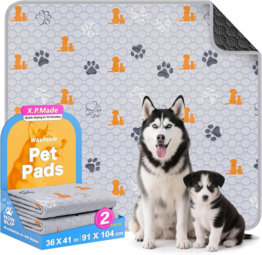 Washable Pee Pads for Dogs, 2 Pack Reusable Puppy Pads, Waterproof Pet Pee Pads for Dog Potty Training, Extra Large Dog Pee Pads for Crate, Playpen, and Whelping, Orange 36"x41" - Pet Explorer
