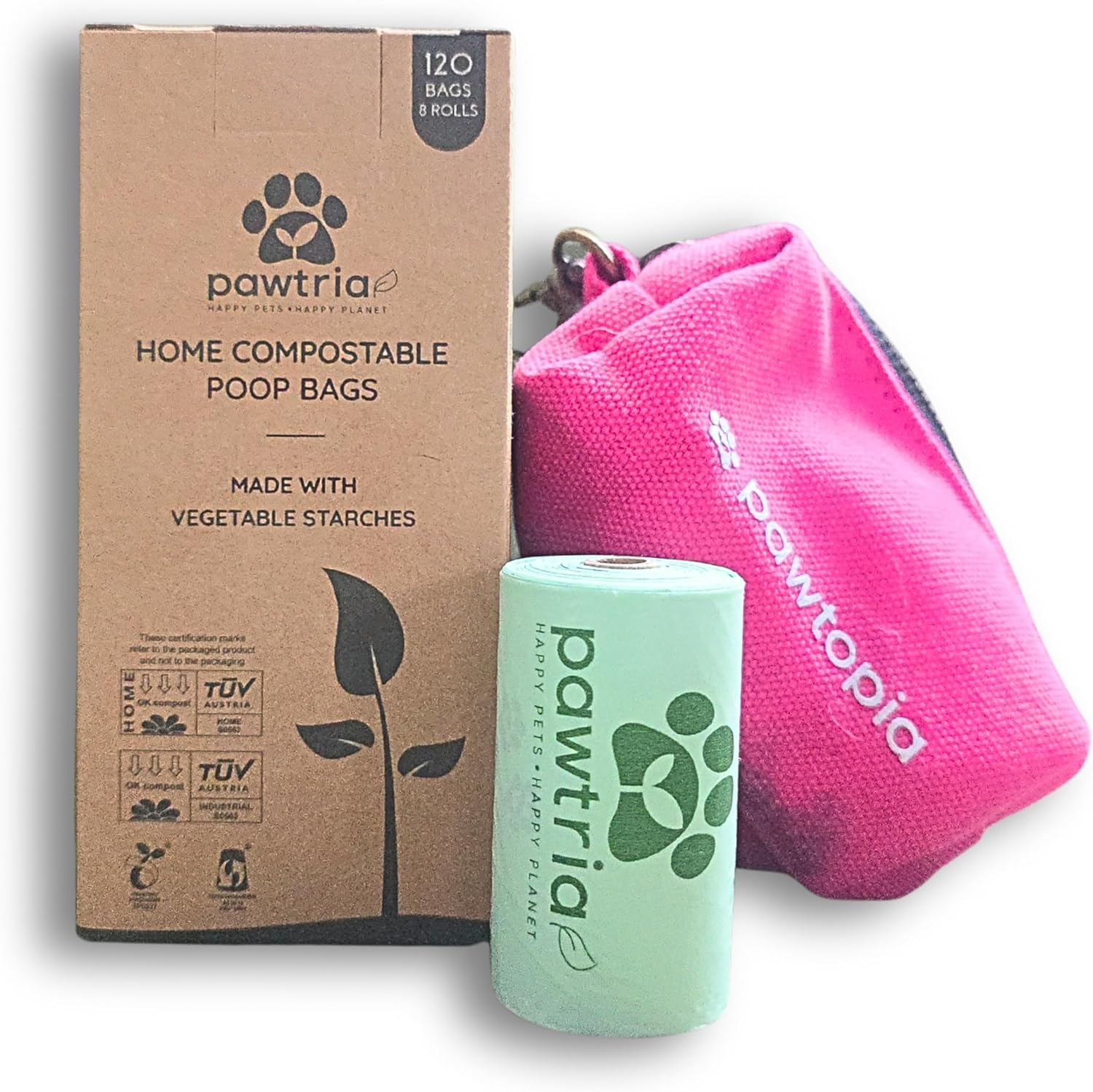 Pawtria Bundle Product of 120 Pet Waste Bags and 1 Canvas Dispenser (Pink), Vegetable Starches, Eco-friendly Dog Waste Bags, Leak proof, Easy to Open, Give Back, Fabric poop bag holder… - Pet Explorer