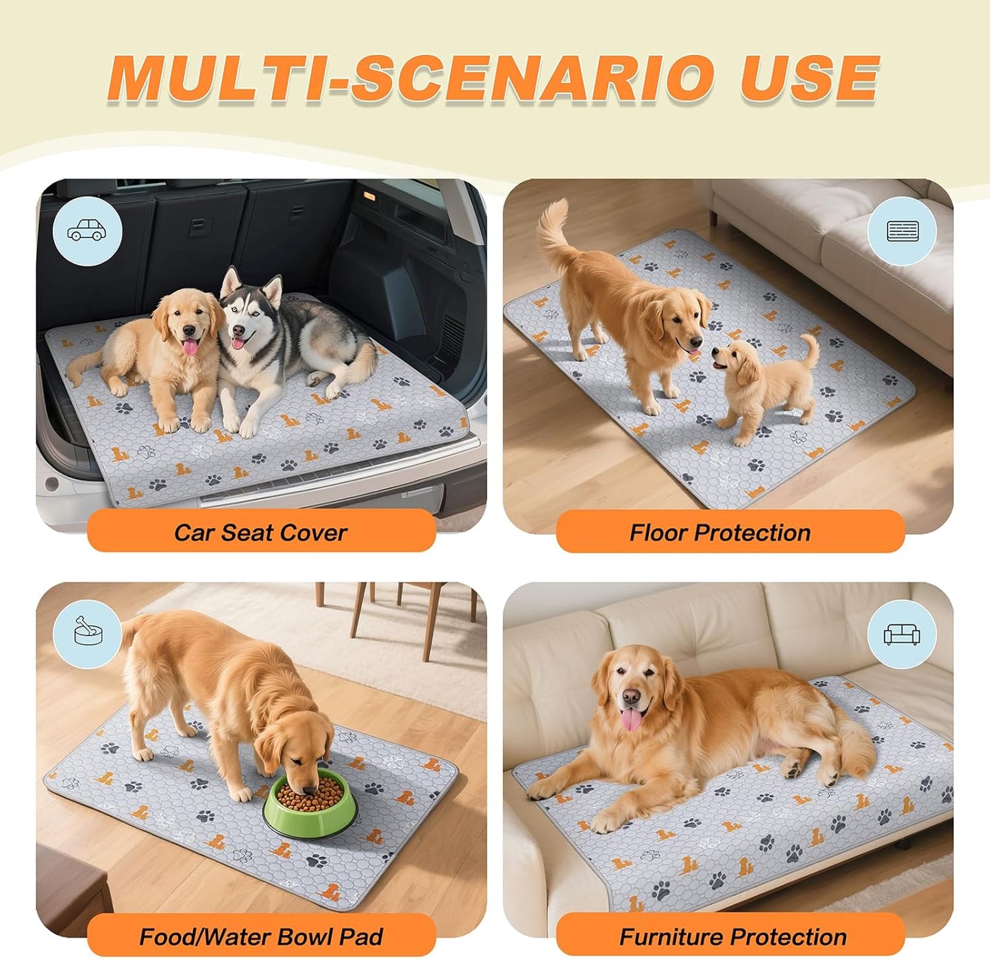 Washable Pee Pads for Dogs, 2 Pack Reusable Puppy Pads, Waterproof Pet Pee Pads for Dog Potty Training, Extra Large Dog Pee Pads for Crate, Playpen, and Whelping, Orange 36"x36" - Pet Explorer