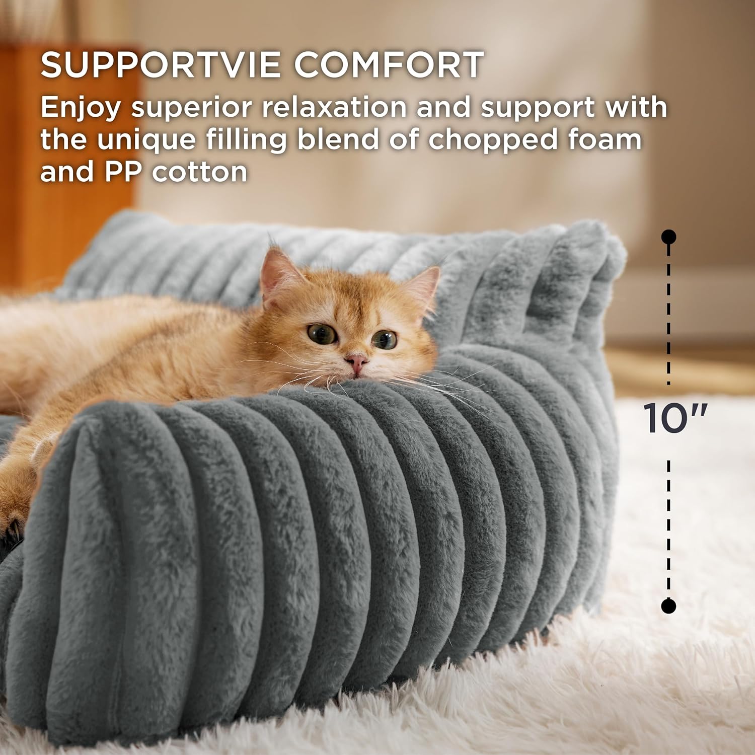 Bedsure Cute Cat Couch for Pets - Fluffy Cat Sofa with Premium Soft Corduroy Fleece, Fuzzy Pet Couch Bed with Removable Washable Cover, Supportive Pet Chair for Indoor Cats, 24inch, Warm Grey - Pet Explorer