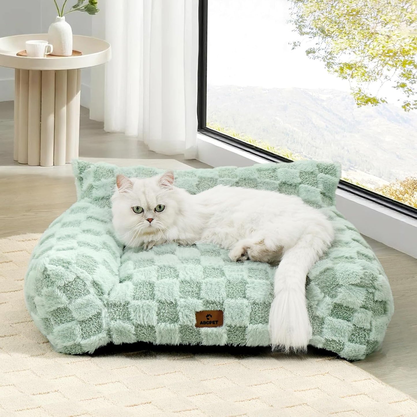 Cat Bed Cats Couch for Puppy and Kitten, Fluffy Pet Couch Small Dog Sofa Bed, Supportive Cat Sofa for Indoor Cats, Washable Cover & Non-Slip, 26 inch, Green - Pet Explorer
