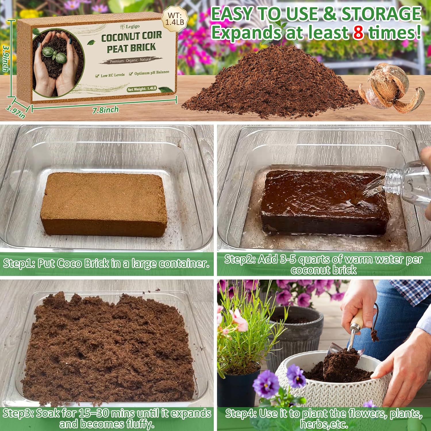 Legigo 12 Pack Premium Coco Coir Brick for Plants- 100% Organic Compressed Coconut Coir Bricks Starting Mix, Coco Coir Fiber Coconut Husk for Planting, Gardening, Potting Soil Substrate, Herbs - Pet Explorer
