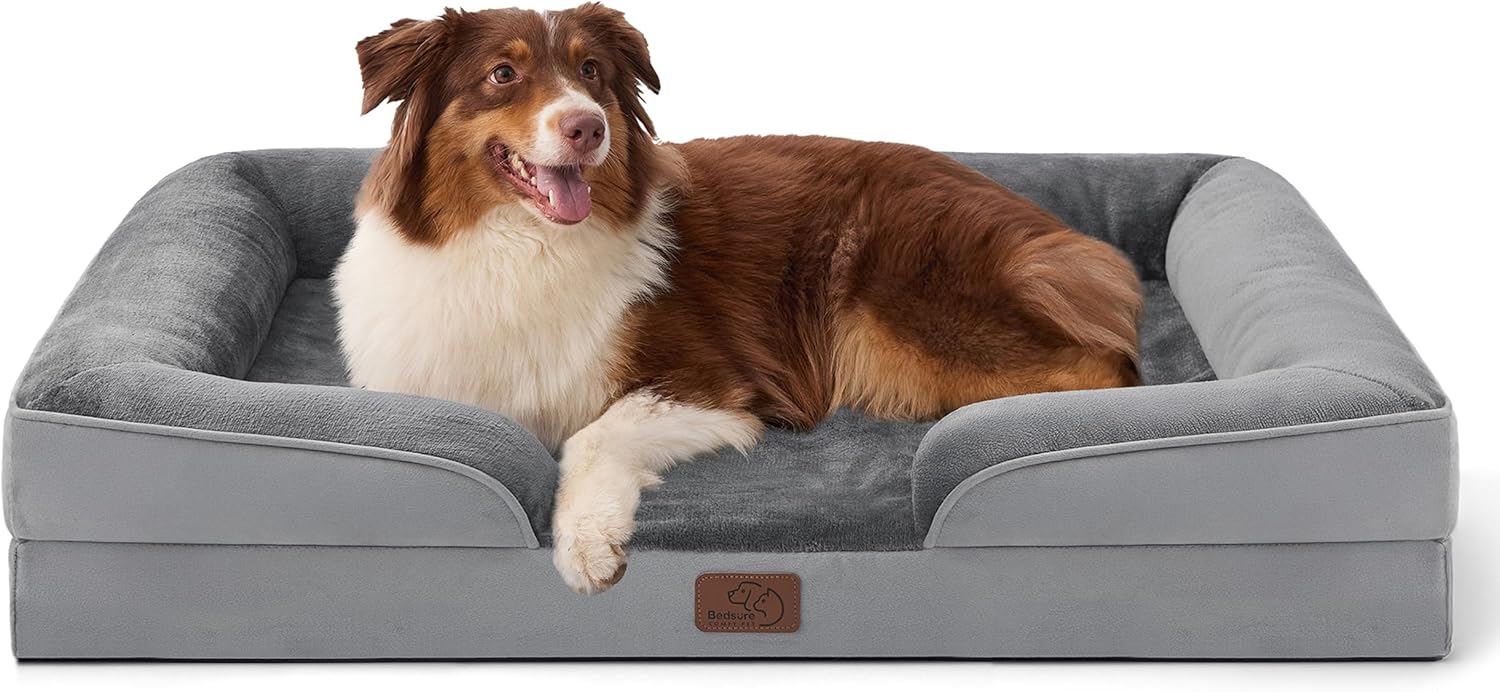 Bedsure Orthopedic Dog Beds Large Sized Dog - Washable Large Dog Cat Bed Waterproof, Comfort Dogs Couch Sofa with Washable Removable Cover, Pet Bed with Nonskid Bottom, Grey, 35" - Pet Explorer