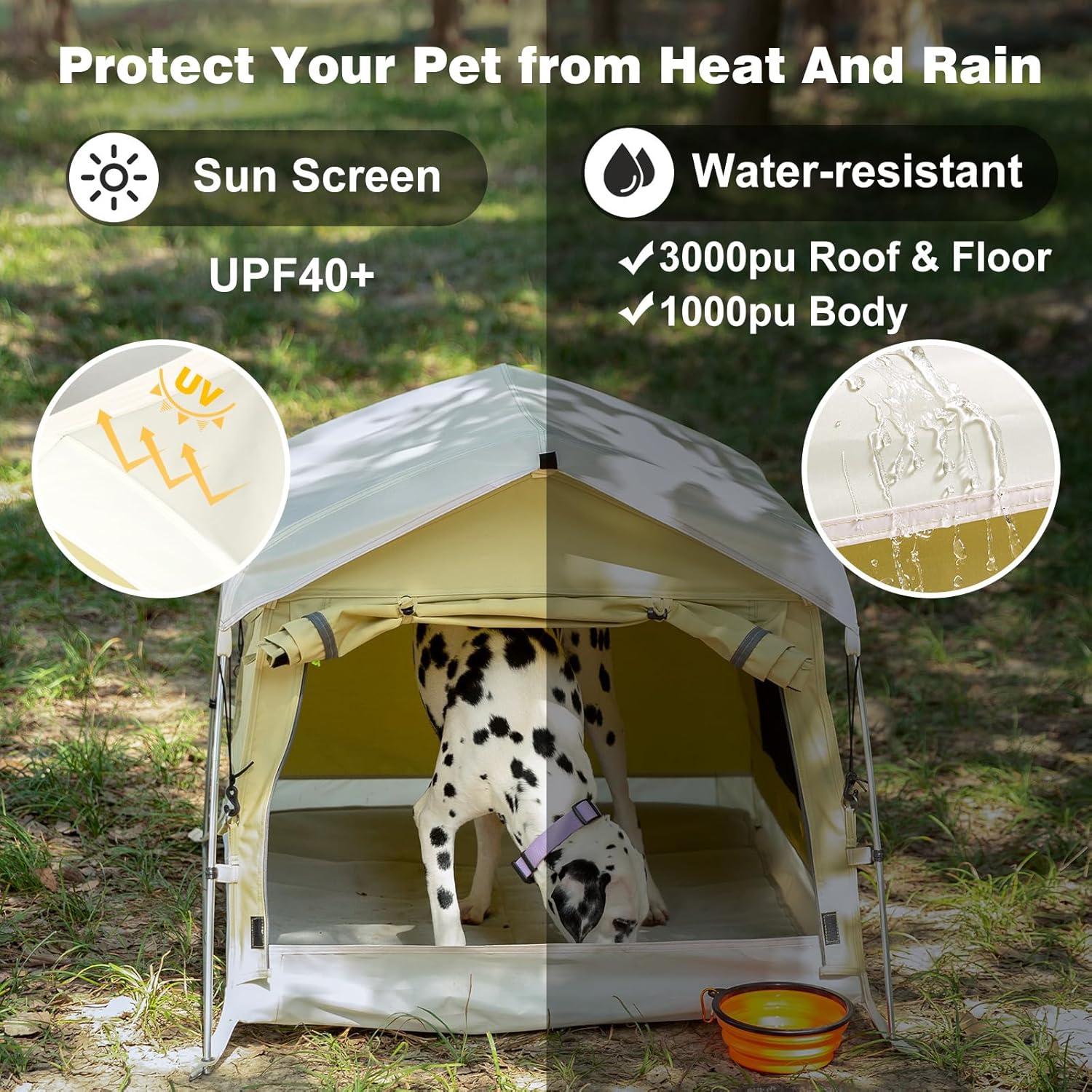 Dog Tent Cotton Fabric, Aluminum Poles and Camping Mat, Outdoor Weatherproof, Dog House Outdoor, Breathable with 2 Side Windows, Portable and Collapsible (Green, Large) - Pet Explorer