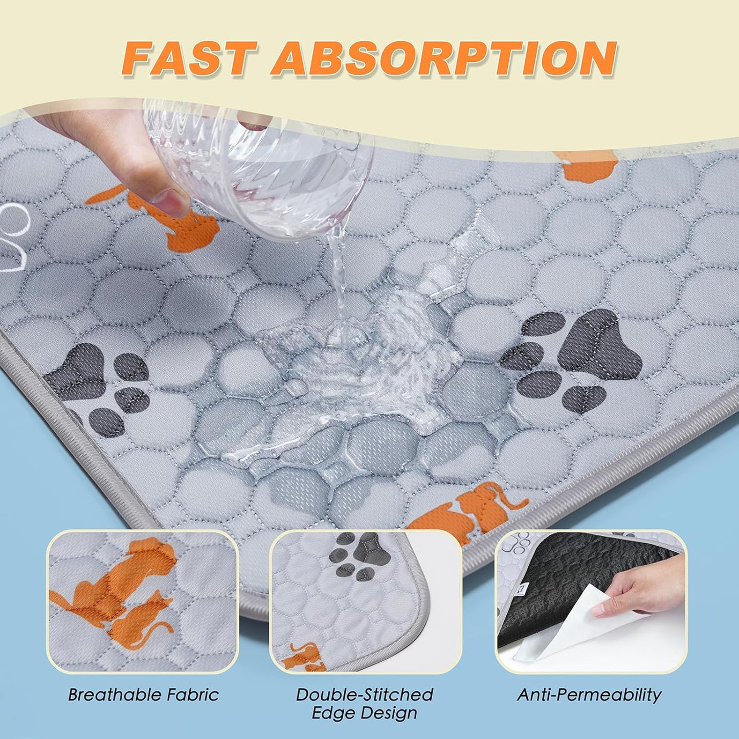 Washable Pee Pads for Dogs, 2 Pack Reusable Puppy Pads, Waterproof Pet Pee Pads for Dog Potty Training, Extra Large Dog Pee Pads for Crate, Playpen, and Whelping, Orange 36"x36" - Pet Explorer