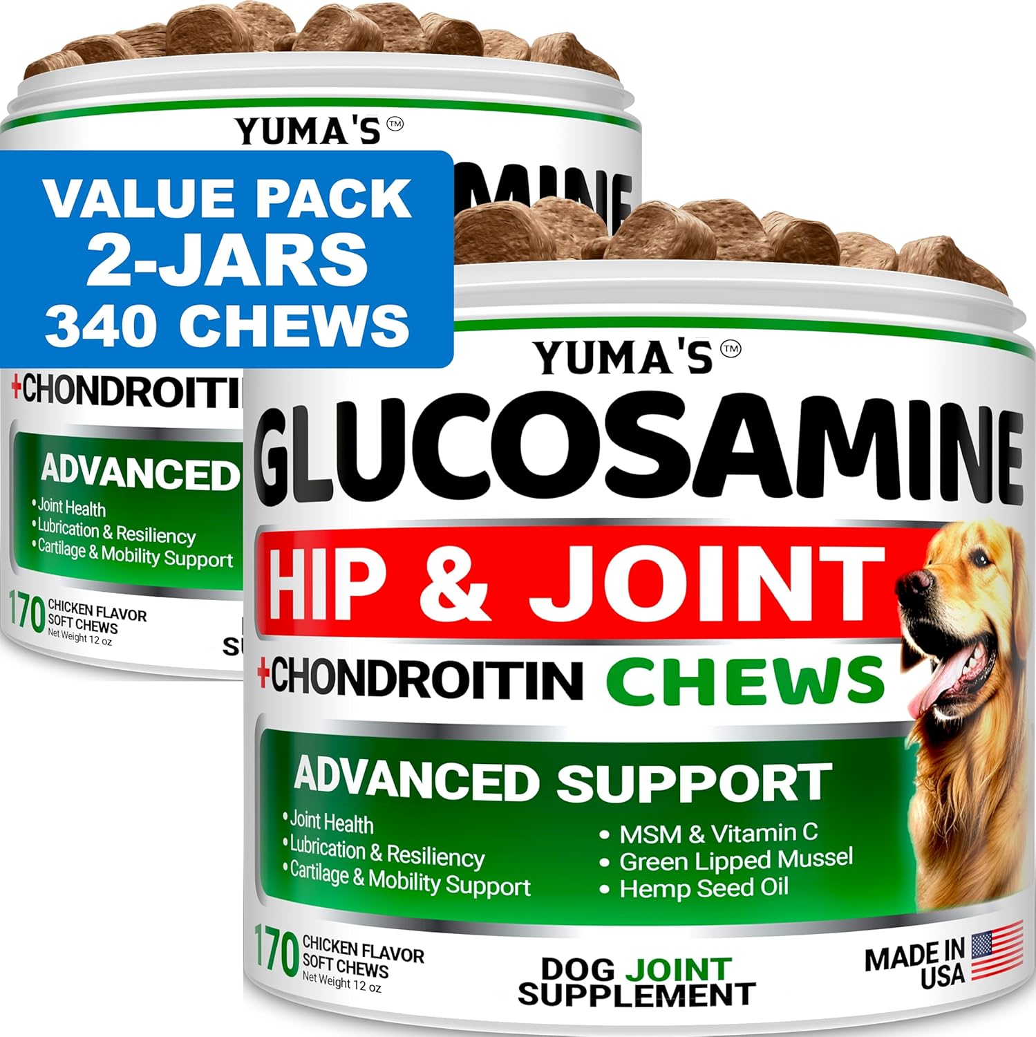 YUMA'S (2 Pack) Glucosamine for Dogs - Hip and Joint Supplement for Dogs - Glucosamine Chondroitin Chews - Joint Pain Relief Supplement with MSM - Advanced Health - Mobility Support - Made in USA - Pet Explorer