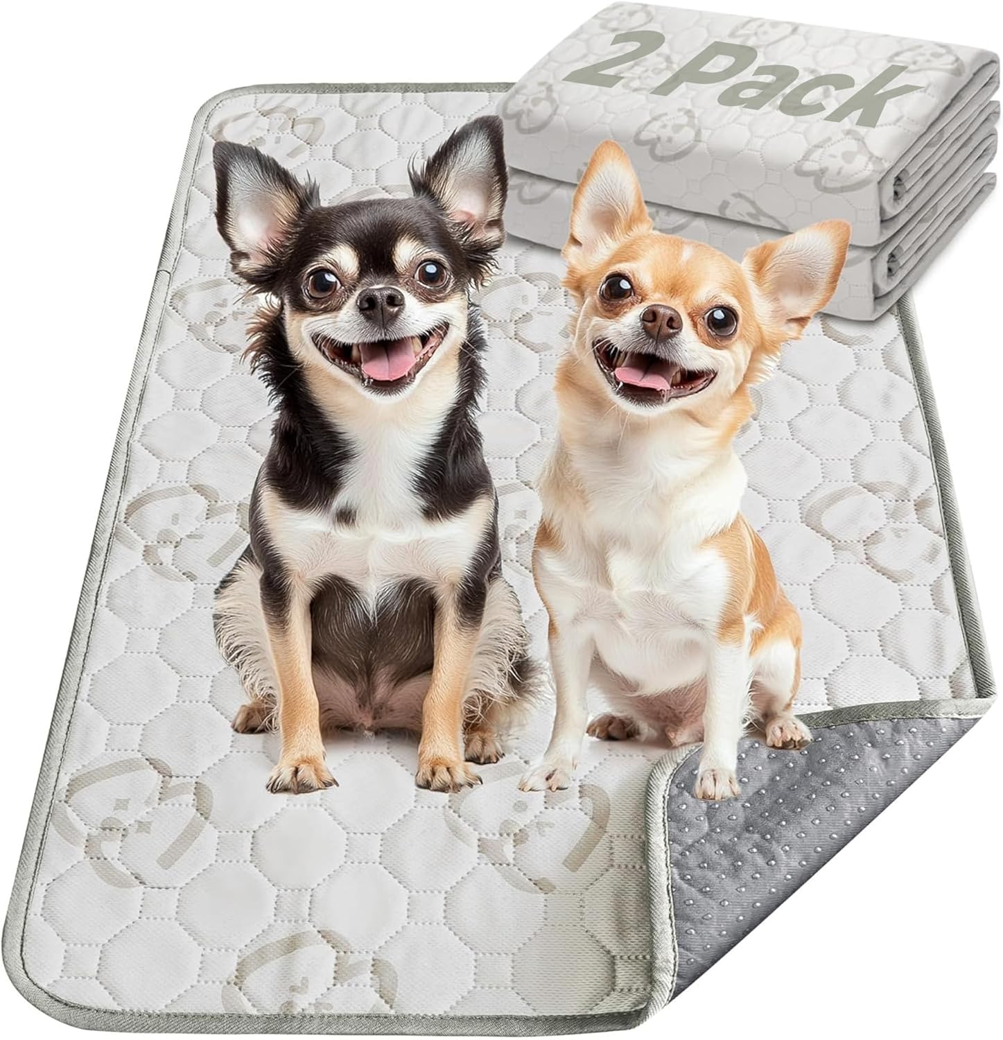 FXW Washable Pee Pads for Dogs, Puppy Pads with Super Absorbent, Specifically Designed for 18inch Cages, 17" × 11" Rectangle, Khaki, 2 Packs - Pet Explorer