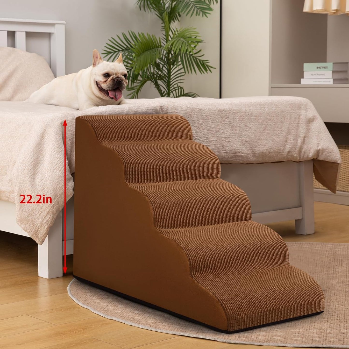 5-Step Dog Stairs and Ramp for High Bed,Non-Slip Sturdy Pet Steps for Small Dogs and Cats,22.2" H,Brown - Pet Explorer
